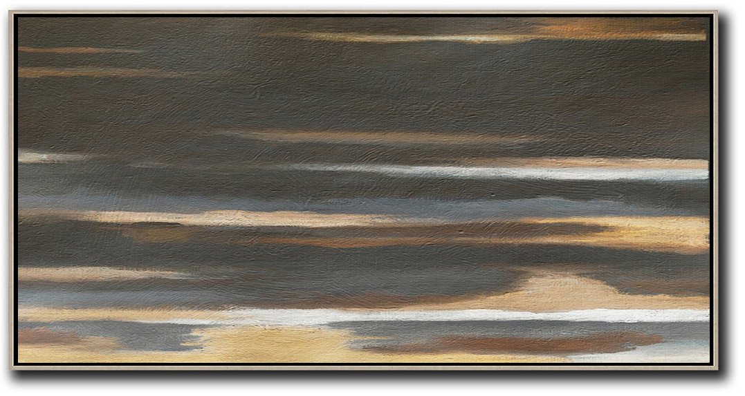 Hand painted Panoramic Abstract painting, horizontal abstract landscape art canvas painting canvas artwork for living room